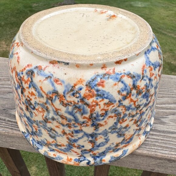 VTG Redwing Stoneware Smooth Spongeware Bowl Blue Brown Spongeware Farmhouse 7" - Picture 3 of 14